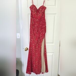 Elegant Red Lace Evening Gown